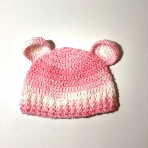 HANDMADE BABY BEAR BEANIE HAT CROCHET GIRL BEANIE HAT(0-12mos) - Picture 4 of 4